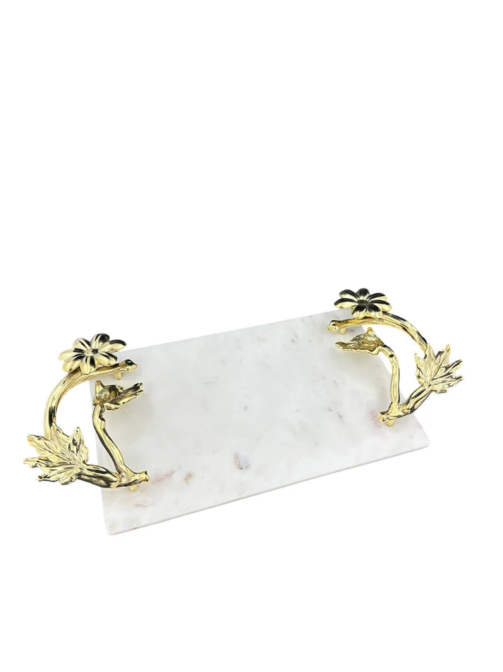 White Marble Tray with Gilded Floral Handles | Decorative Serveware | Decorative Tray