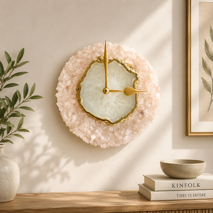 Peach crystal agate wall clock 6-inch, India | The Tangerine Store