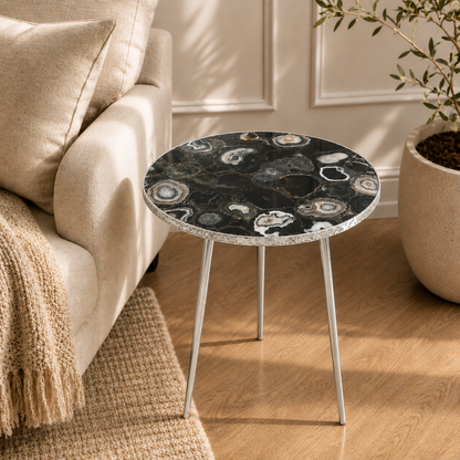 Black Agate Round Side Table