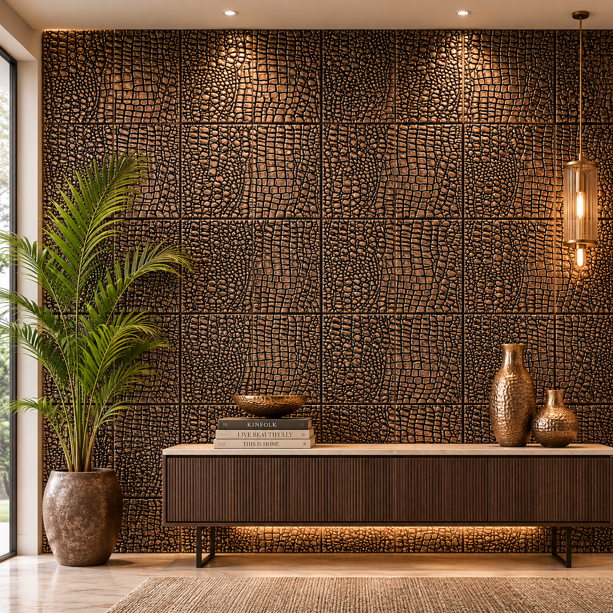 Croc Skin Metal Wall Tiles – Set of 4