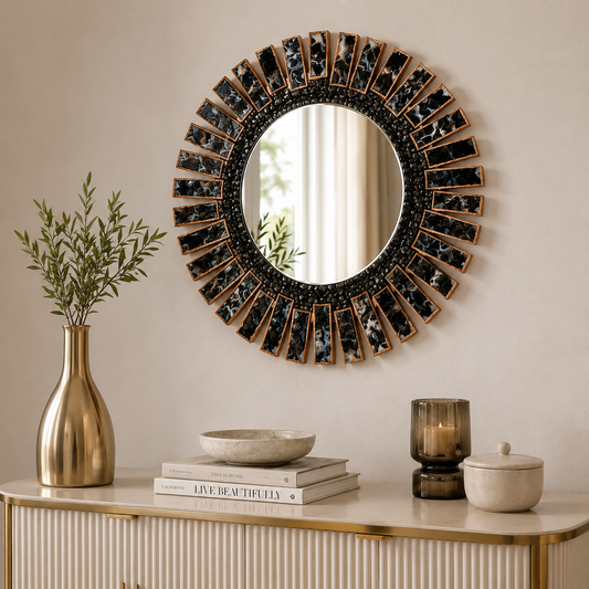 Blue Black Agate Starburst Mirror