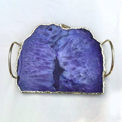 Purple Agate Serving Tray With Brass Loop Handles