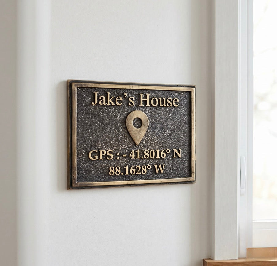 GPS Coordinates Plaque | Handcrafted brass plaque with GPS location