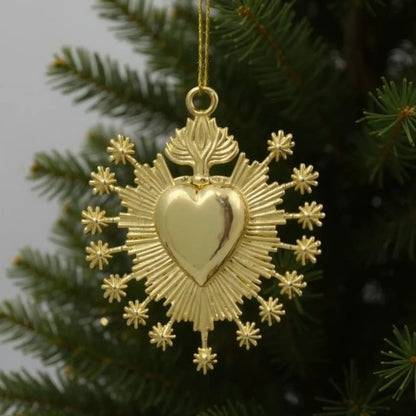 Heart starburst christmas ornament | electroformed brass metallic bauble in gold, silver or antique | set of 2 or 4