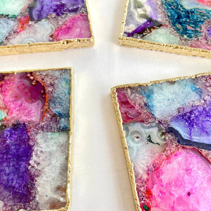 Multicoloured Composite Agate - Set of 4 Large Square Coasters | Personalised Momentos