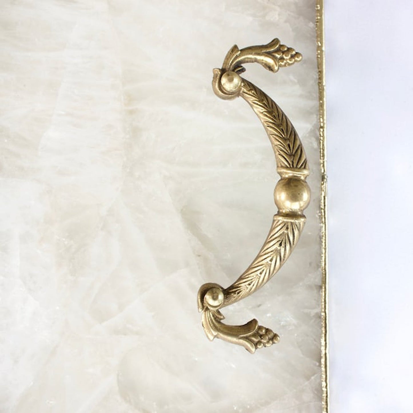 White Agate Serving Tray With Brass Handles | Square