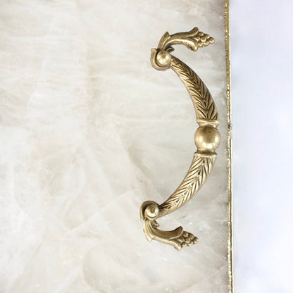 White Agate Serving Tray With Brass Handles | Square