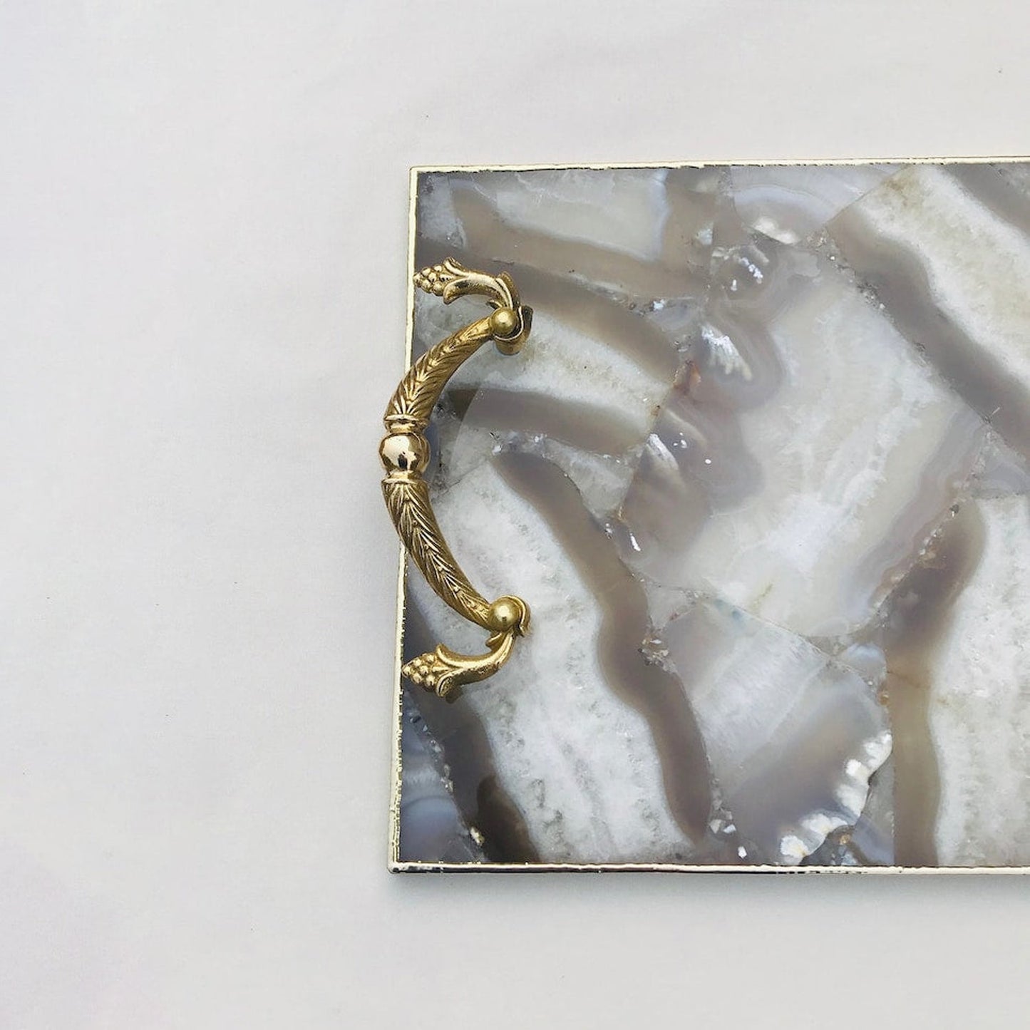 Wild Agate Serving Tray With Brass Handles