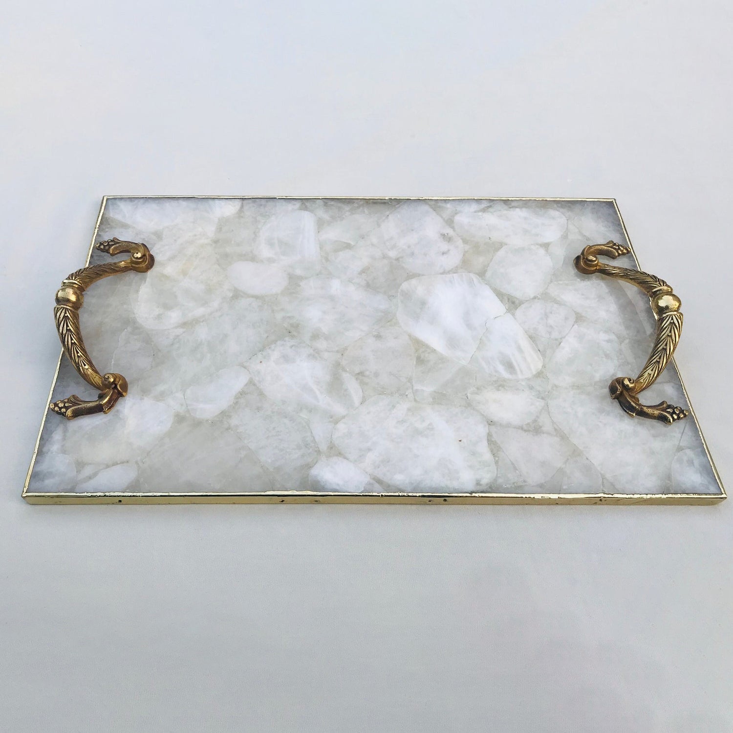White Agate Serving Tray — Royal Arch Handles