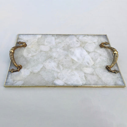 White Agate Serving Tray — Royal Arch Handles