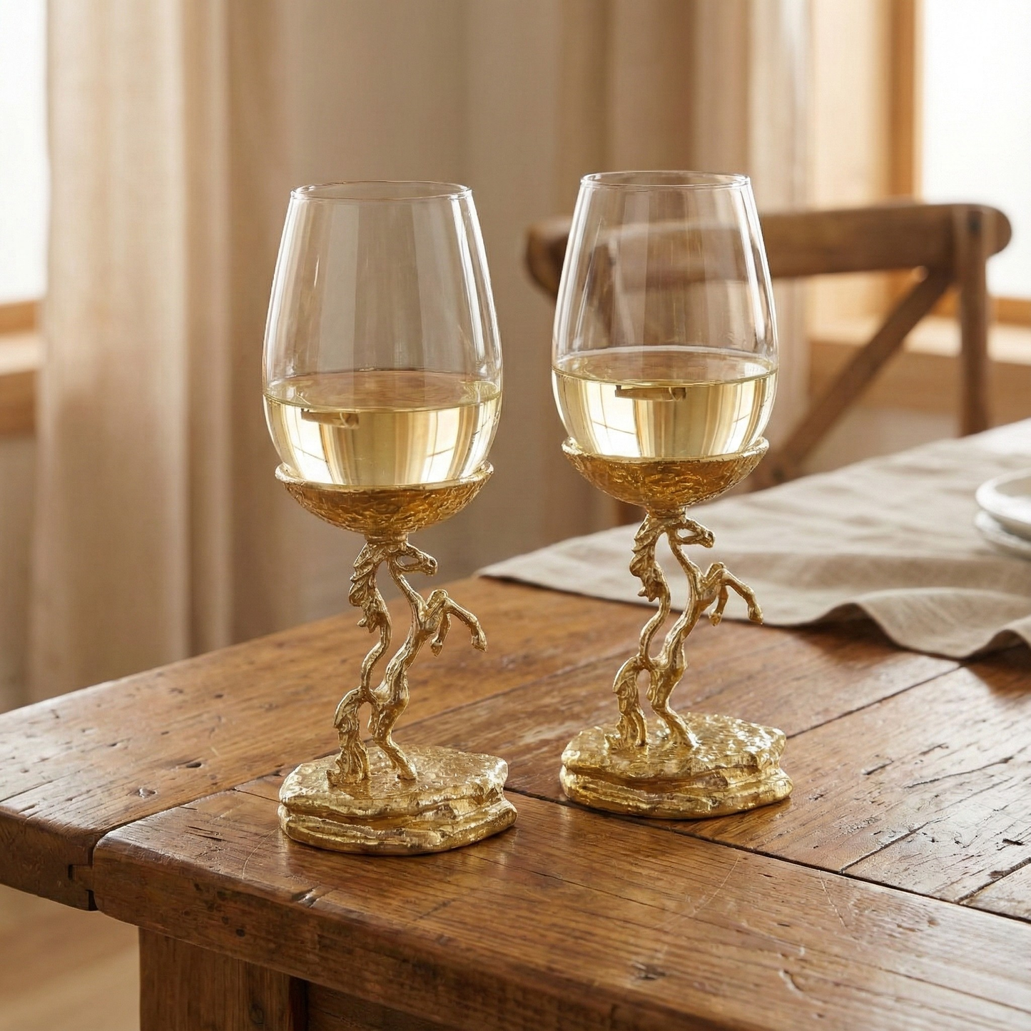 Stallion wine glass set | electroformed horse base designer stemware  | Set of 2 / Set of 4