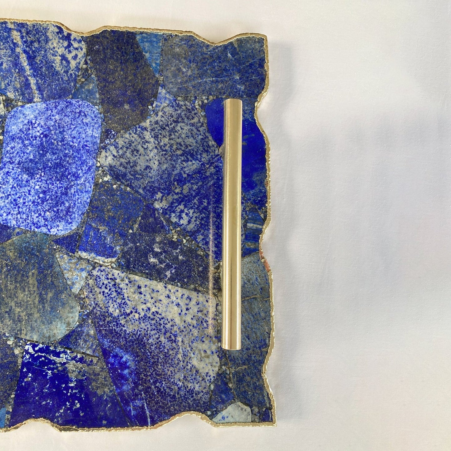Large Lapis Lazuli Serving Tray with Brass Handles
