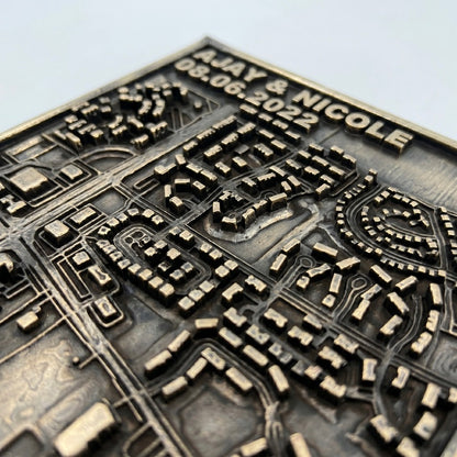 Location Map Plaque | Handcrafted antique brass map plaque detail