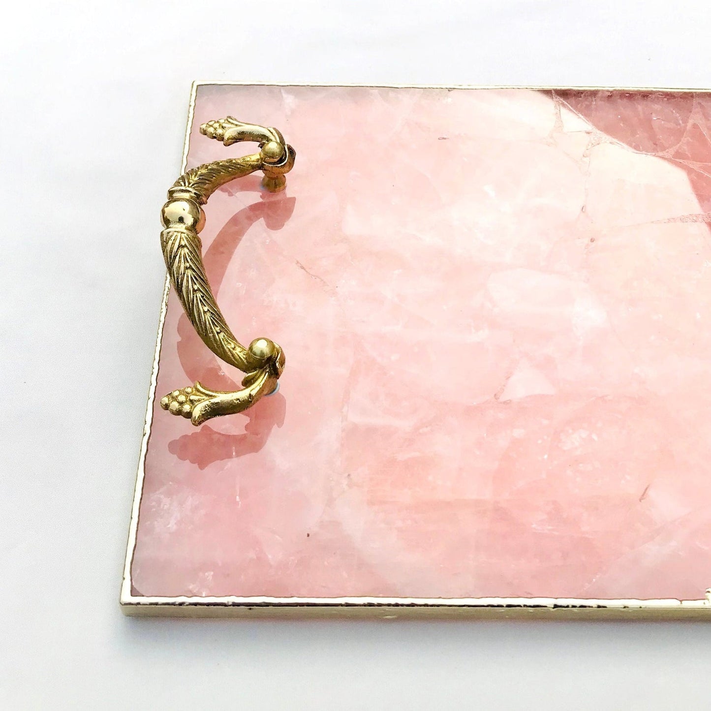 Rose Quartz Agate Serving Tray — Royal Arch Handles