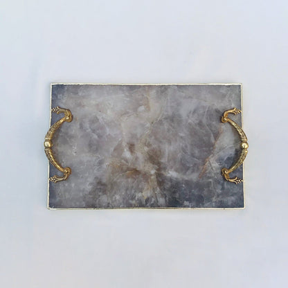 Smoky Quartz Agate Serving Tray — Royal Arch Handles