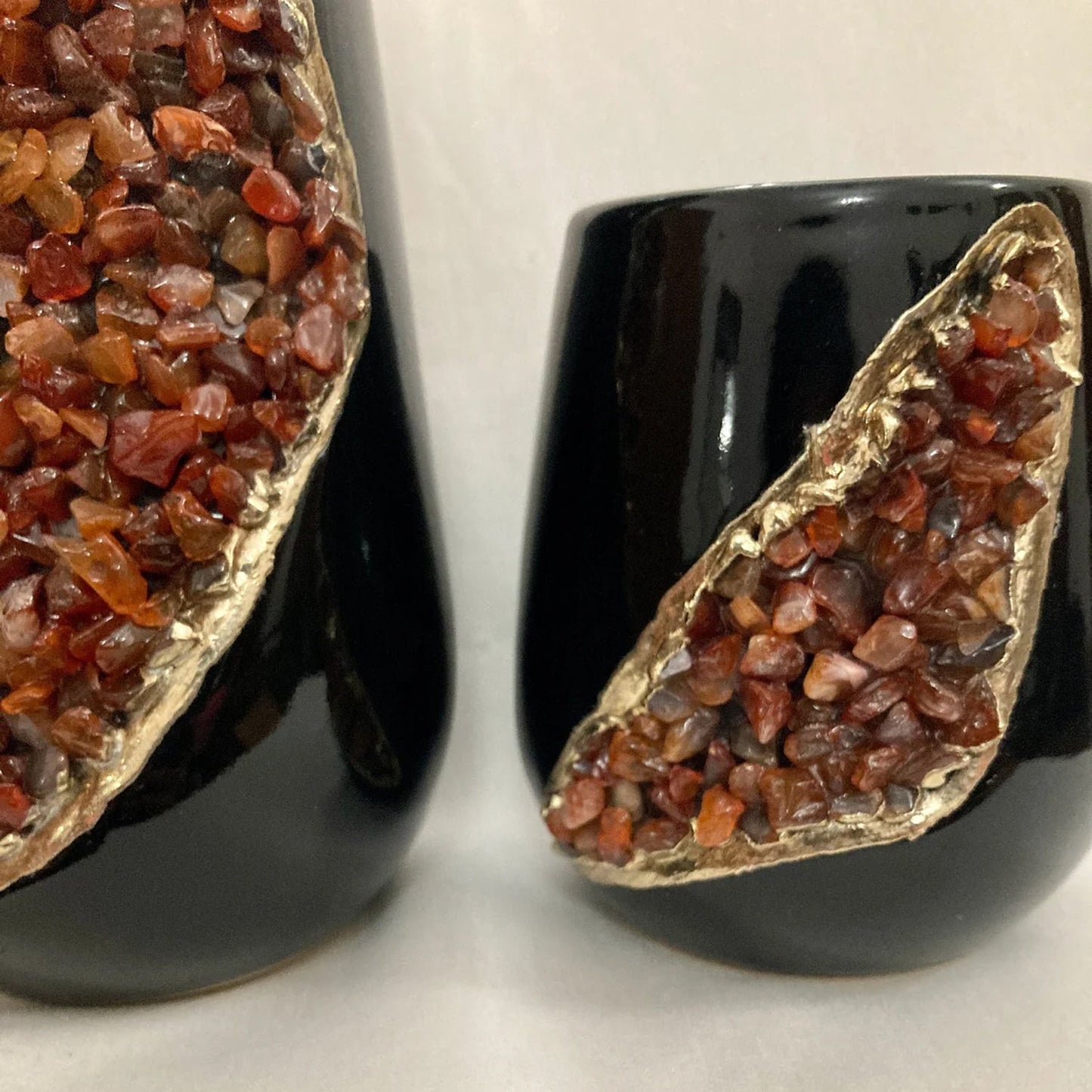Black & Gold Ceramic Vase with Red Agate