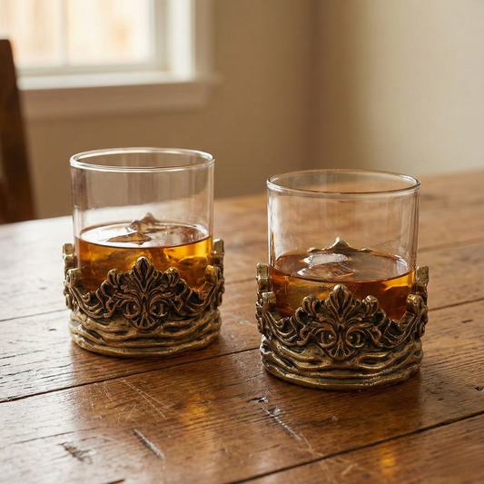 Intricate Baroque Crown Whisky Glasses | Statement Barware & Luxury Drinkware |  | Set of 2 & Set of4
