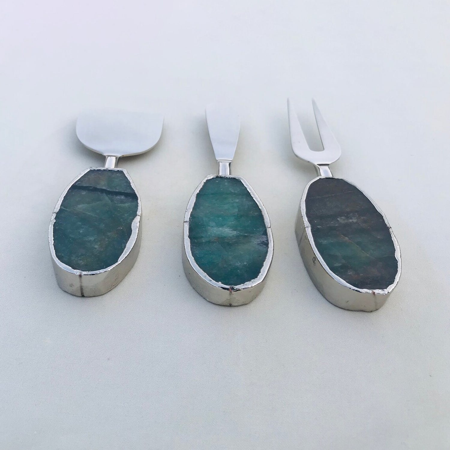 Green Agate Oval Cheese Serving Set