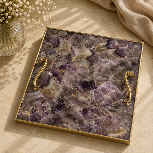 Amethyst square tray — stone texture and finish options