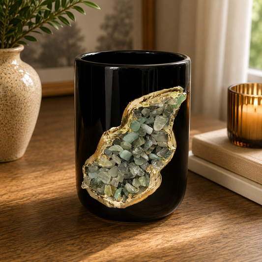 Black Ceramic Cylindrical Vase with Crystal Inlay