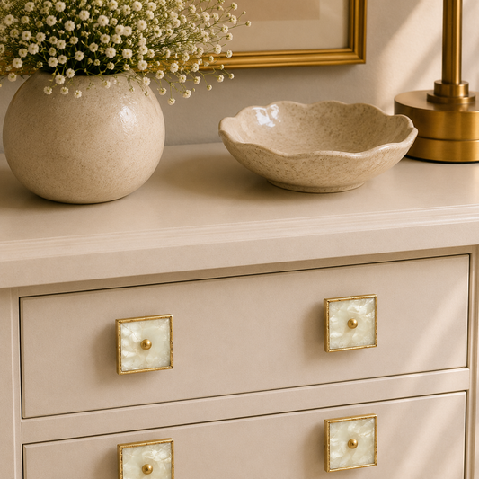 White Agate Square Cabinet Knobs - Set of 4