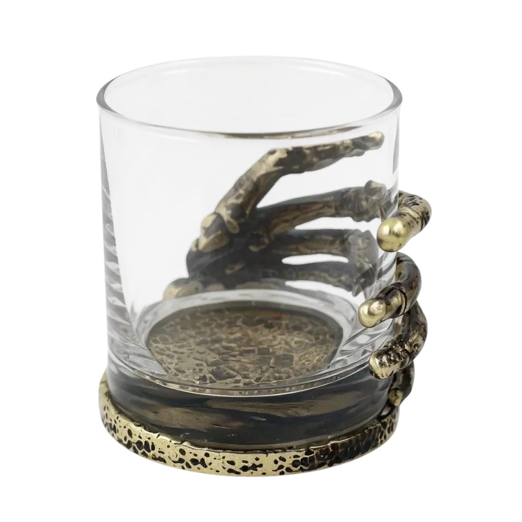 Set of 2 & Set of 4 – Skeleton Hand Whisky Glasses | Statement Barware & Halloween Drinkware | Gold, Silver or Antique Finish