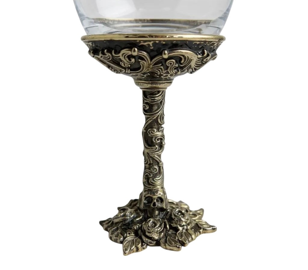 Gothic Skull & Roses Wine Glasses | Designer Statement Drinkware | Set of 2 / Set of 4