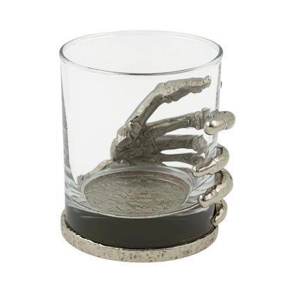 Set of 2 & Set of 4 – Skeleton Hand Whisky Glasses | Statement Barware & Halloween Drinkware | Gold, Silver or Antique Finish