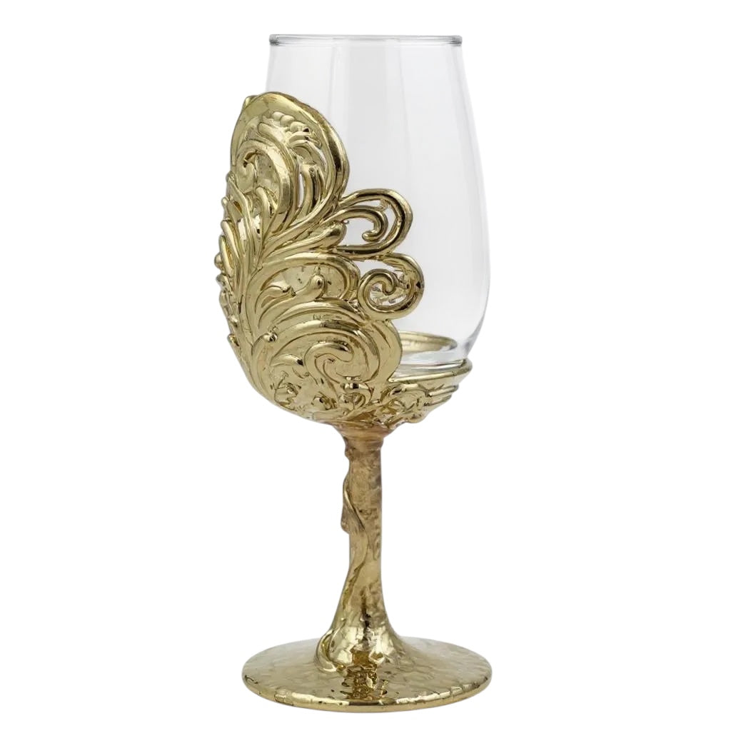 Intricate Leaf & Ambi Design Wine Glasses | Designer Statement Drinkware  | Set of 2 / Set of 4