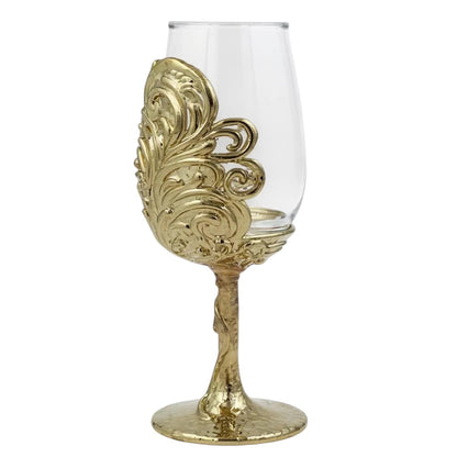 Intricate Leaf & Ambi Design Wine Glasses | Designer Statement Drinkware  | Set of 2 / Set of 4
