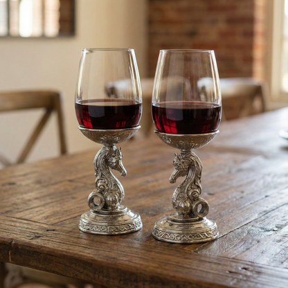 Knight wine glass set | chess inspired designer stemware  | Set of 2 / Set of 4