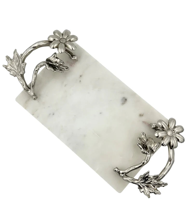 White Marble Tray with Gilded Floral Handles | Decorative Serveware | Decorative Tray