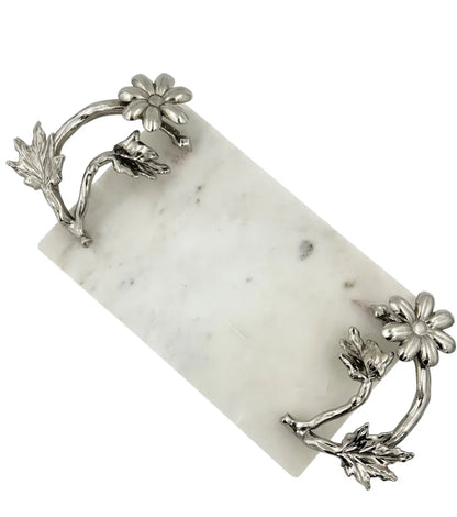 White Marble Tray with Gilded Floral Handles | Decorative Serveware | Decorative Tray