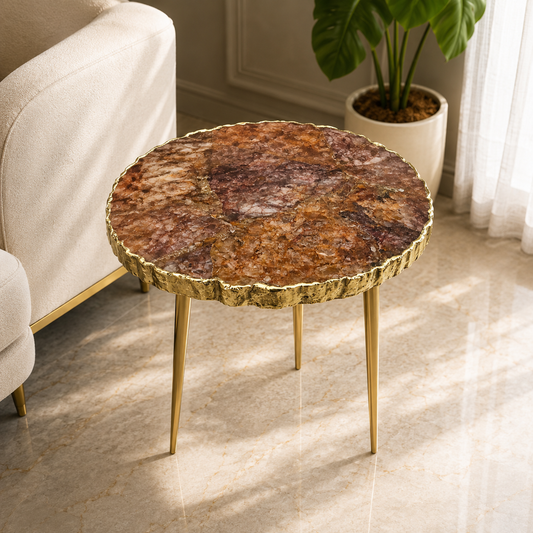 Golden Quartz Agate Round Side Table