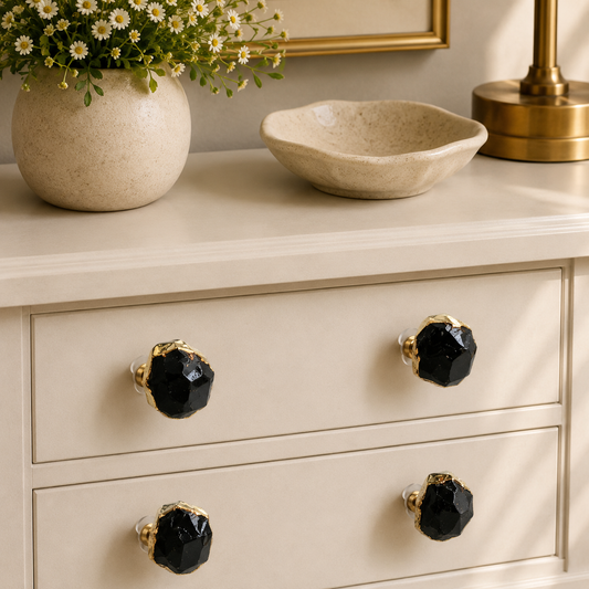 Black Obsidian Cabinet Pulls - Set of 6