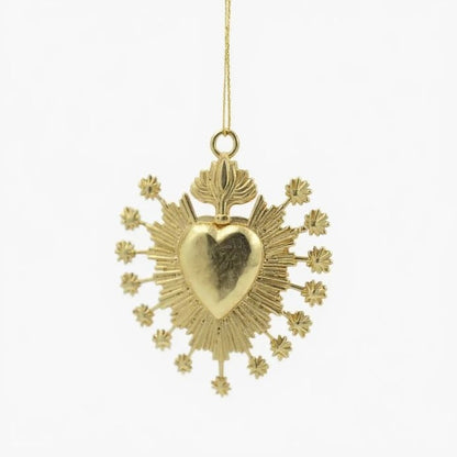 Heart starburst christmas ornament | electroformed brass metallic bauble in gold, silver or antique | set of 2 or 4