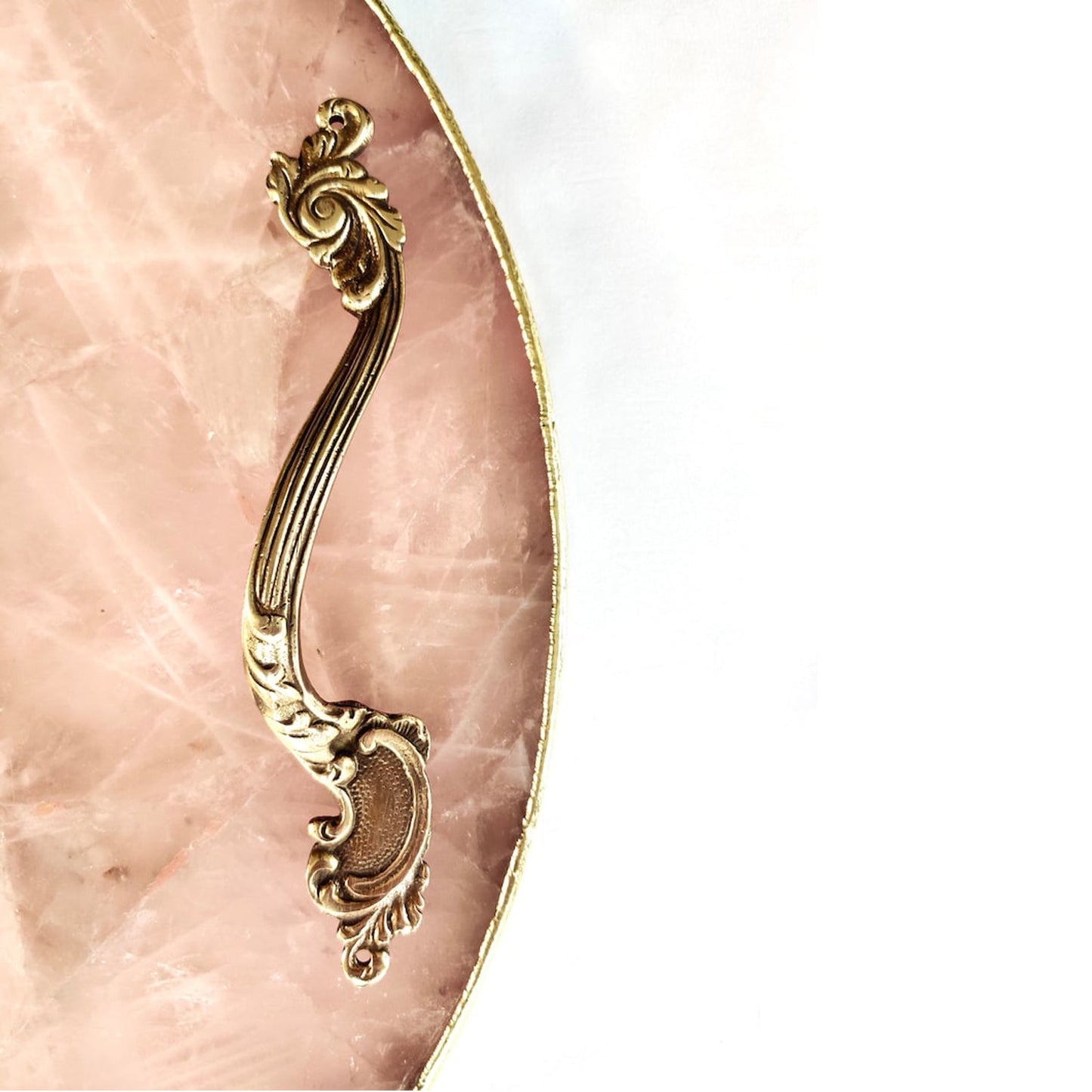 Rose Quartz Agate | Serving Tray With Brass Handles | Circular |