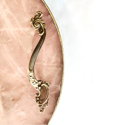 Rose Quartz Agate | Serving Tray With Brass Handles | Circular |
