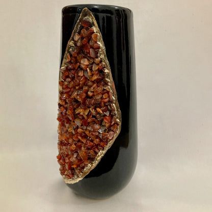 Black & Gold Ceramic Vase with Red Agate