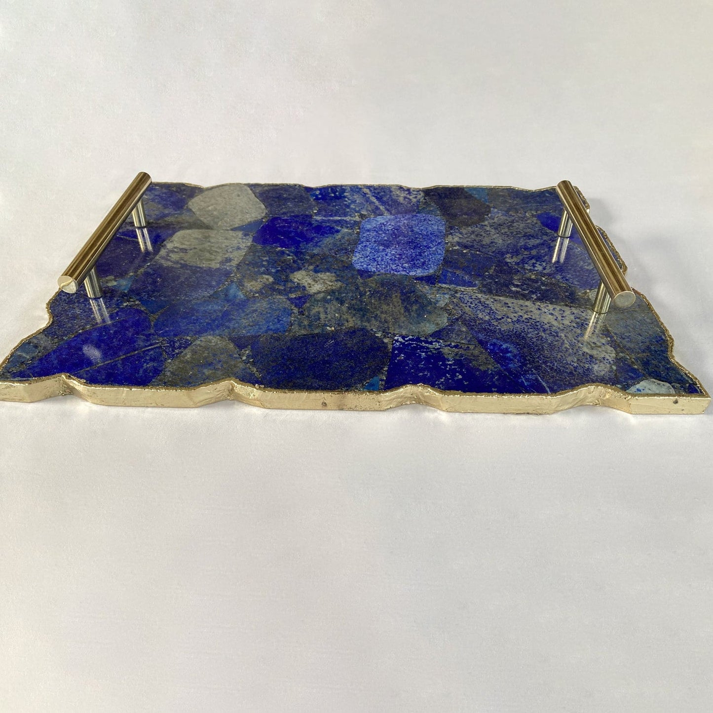 Large Lapis Lazuli Serving Tray with Brass Handles