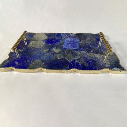 Large Lapis Lazuli Serving Tray with Brass Handles