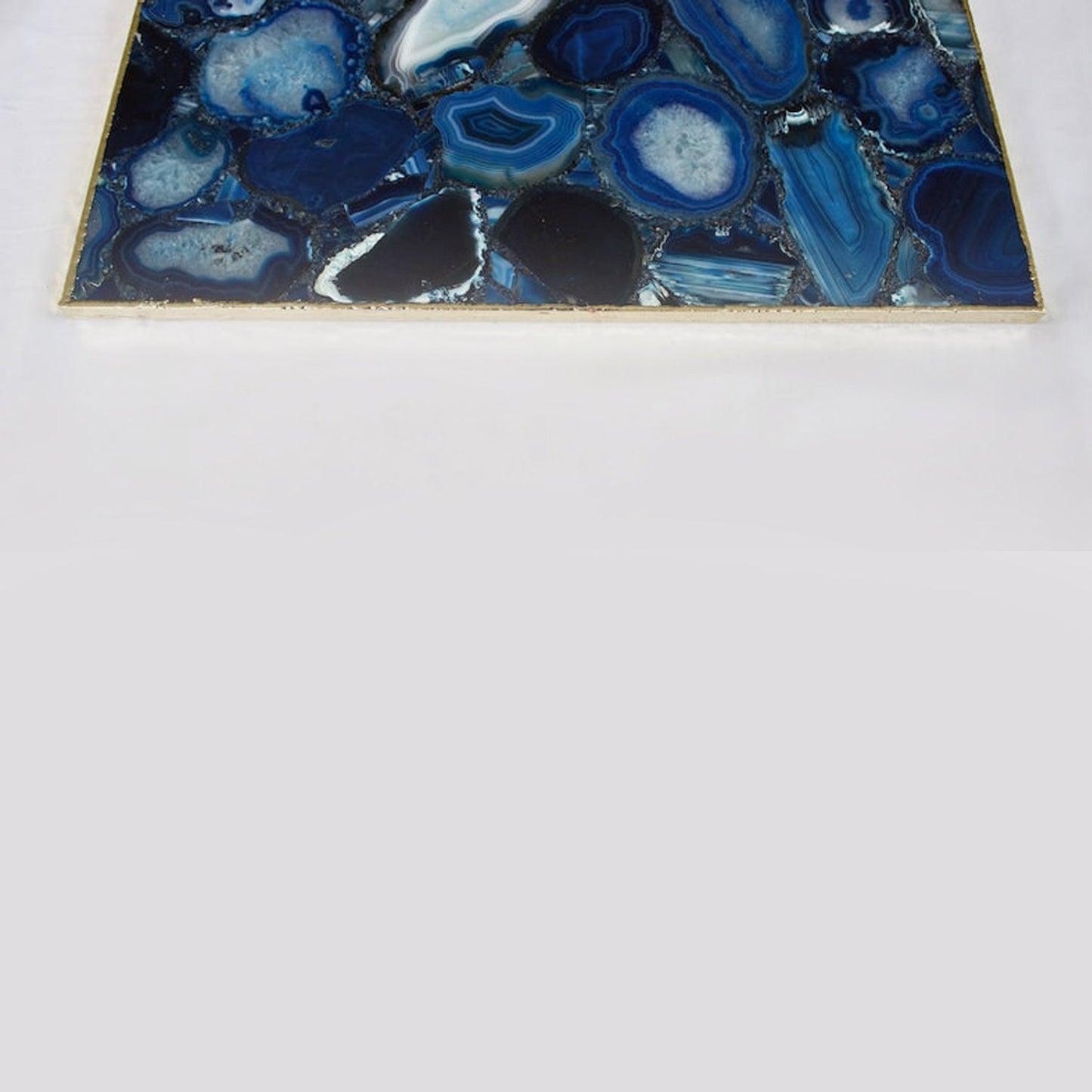 Blue Agate Serving Tray With Brass Handles | Square