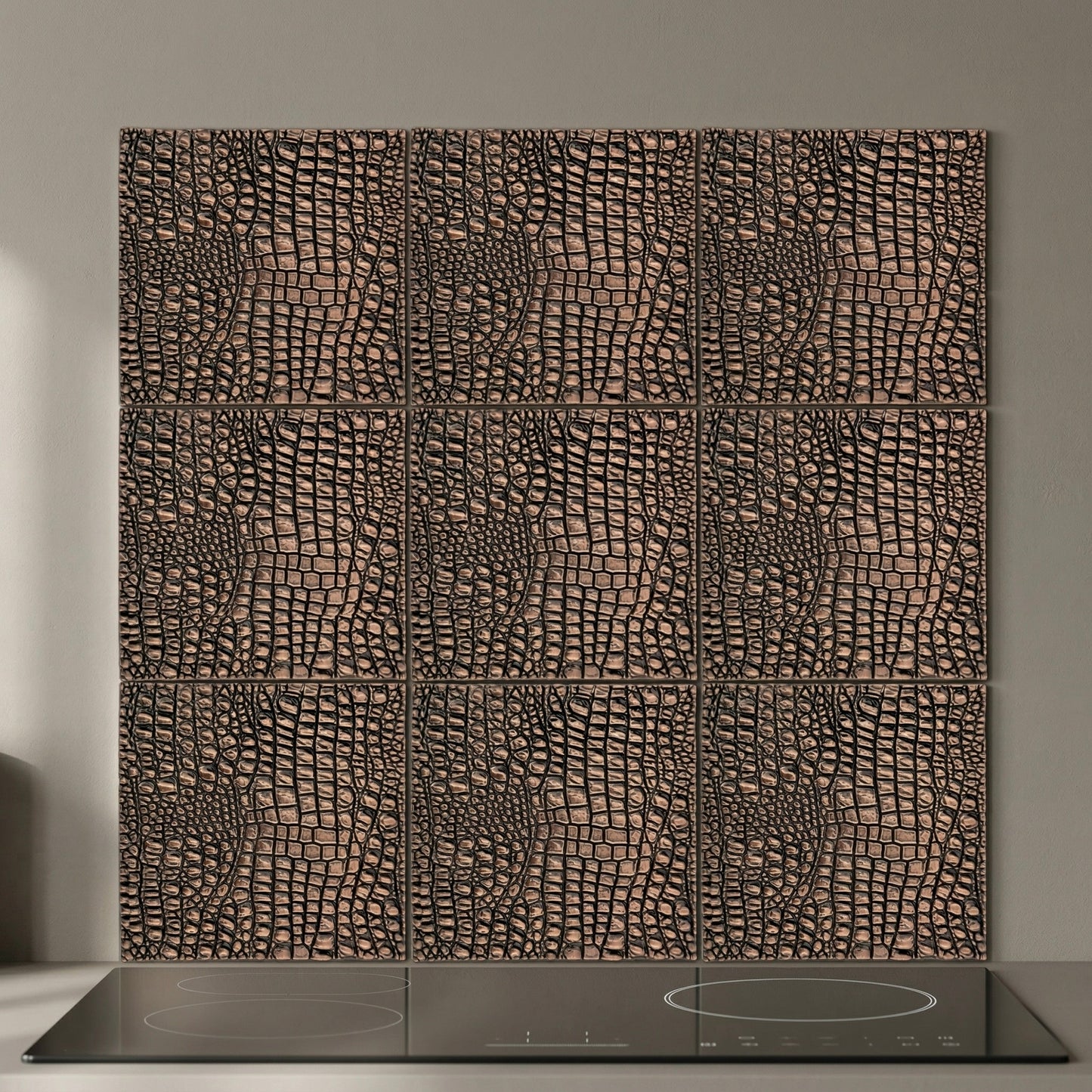 Croc Skin Metal Wall Tile Set | Textured Copper & Brass Decorative Wall Panels