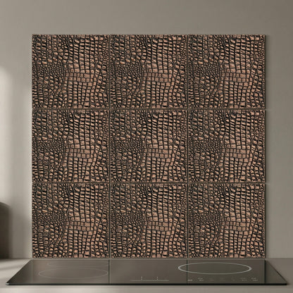 Croc Skin Metal Wall Tile Set | Textured Copper & Brass Decorative Wall Panels