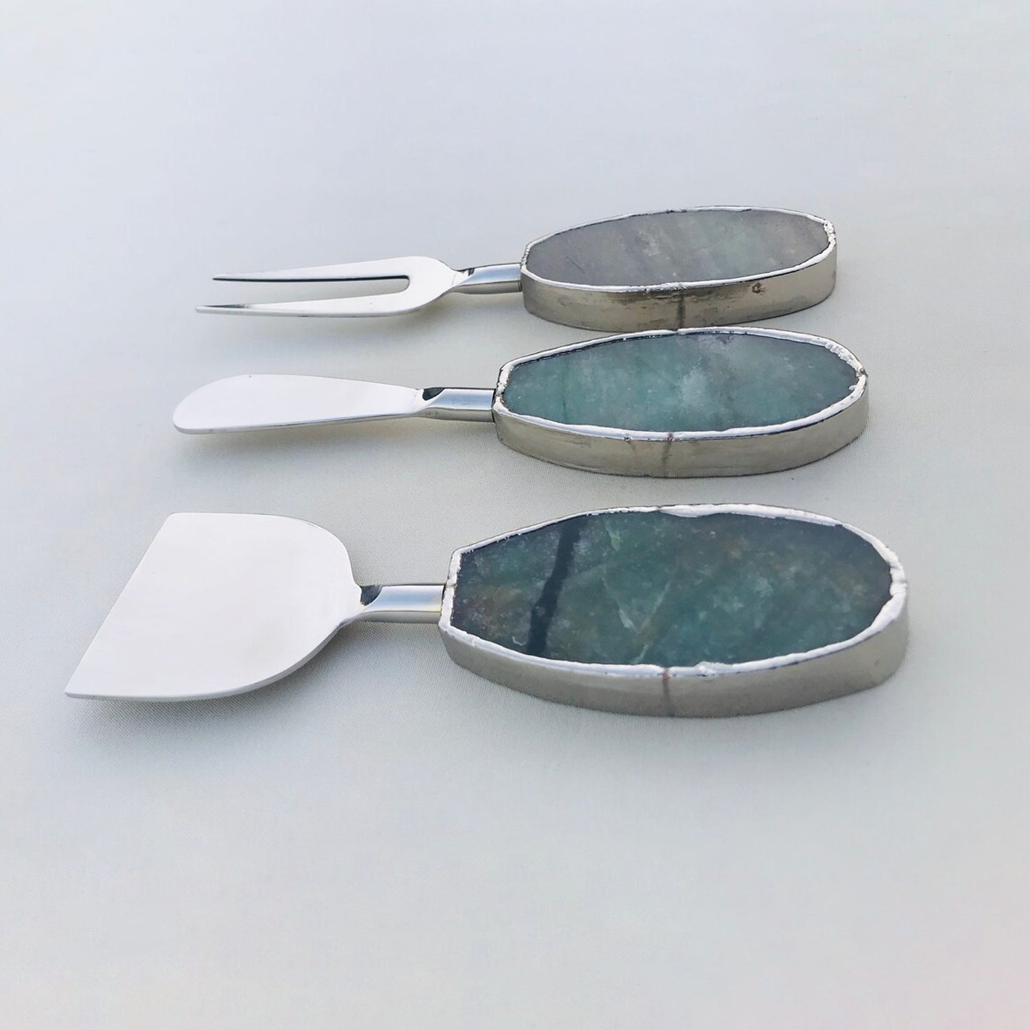 Green Agate Oval Cheese Serving Set