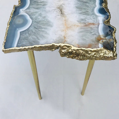 Large Grey Agate Single Piece Quartz/Gemstone/Crystal/Stone Organic Edge Side/Coffee Table