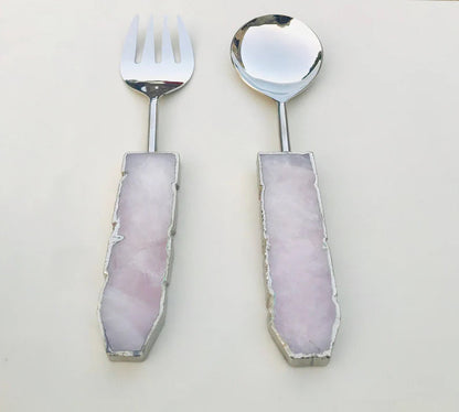 Rose Quartz Agate Salad Server - Set of 2