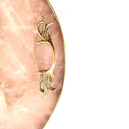 Rose Quartz Agate | Serving Tray With Brass Handles | Circular |