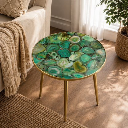 Light Green Agate Round Side Table