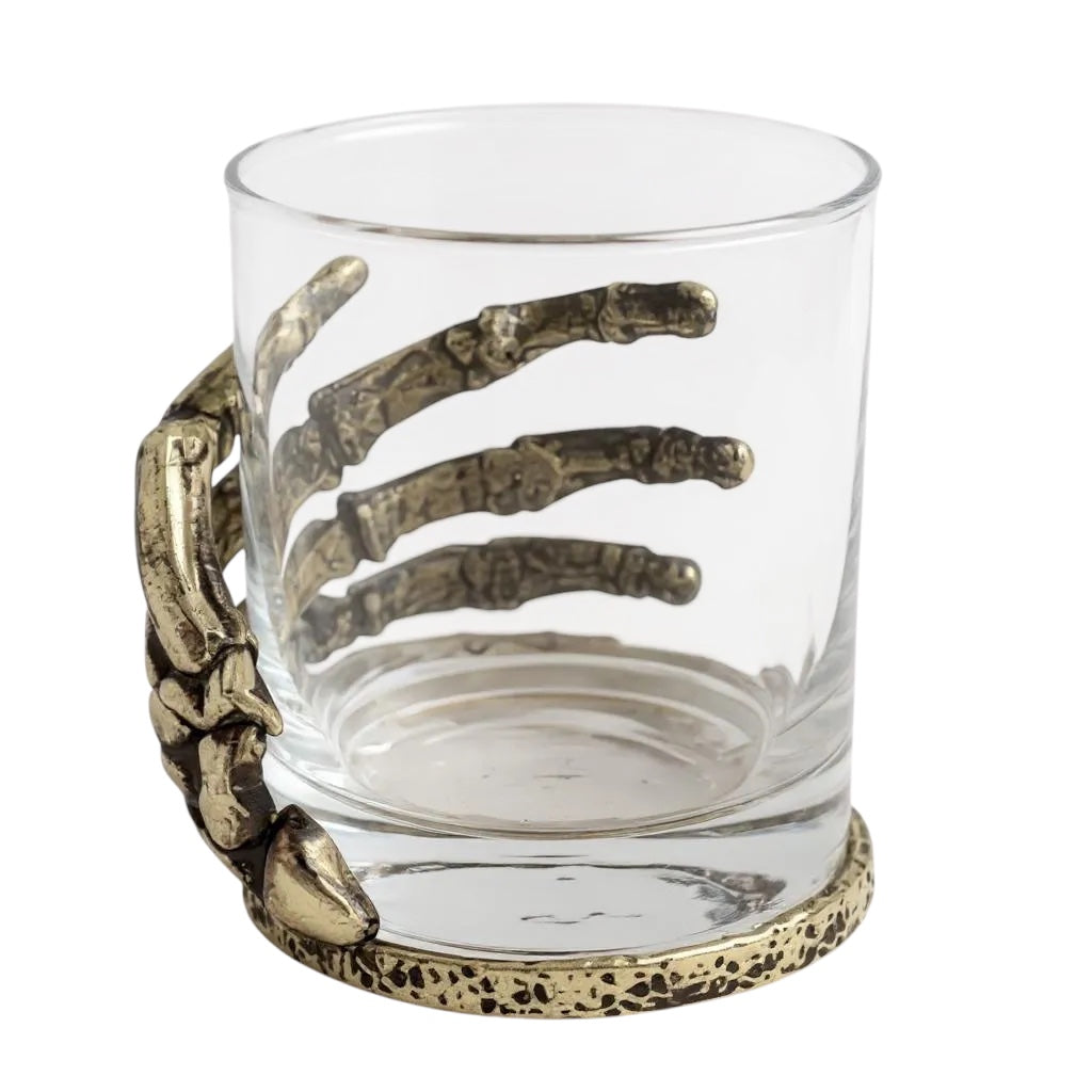 Set of 2 & Set of 4 – Skeleton Hand Whisky Glasses | Statement Barware & Halloween Drinkware | Gold, Silver or Antique Finish